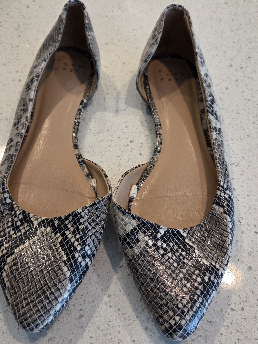 a new day Black & White Snake-Print Pointed D'Orsay Flats